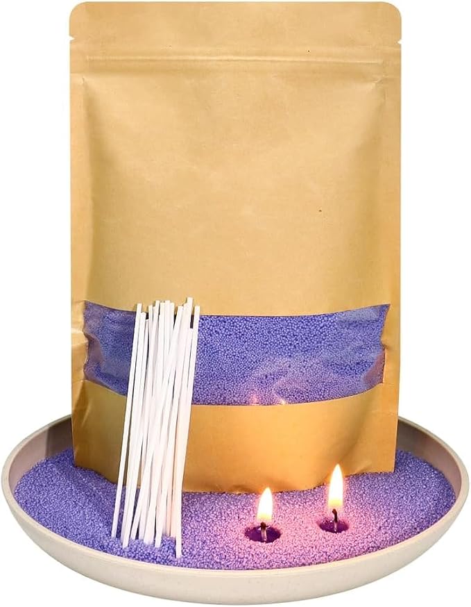 1.1LB Lavender Scented Candle Sand with Wicks, Candle Wax for DIY Candles Making, Refillable Beaded Wax Non-Toxic Sand Beaded Waxs Customized Making for Home Decoration Wedding Party