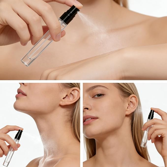 5pcs 10ml 1/3oz Black Silver Metal Spray Bottle Refill Perfume Hydrating Fragrance Fine Mist Atomizer Cosmetic Container Round Tube Party Makeup Tool Travel Gift Sample