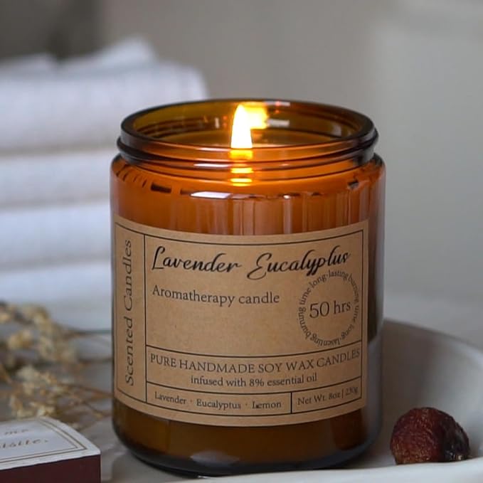 Lavender Eucalyptus Candles for Home Scented - 8oz Aromatherapy Candles for Relaxation Anxiety Stress Relief Non Toxic, Calming Candles Gifts for Women Soothing Relaxing Bath Yoga Meditation