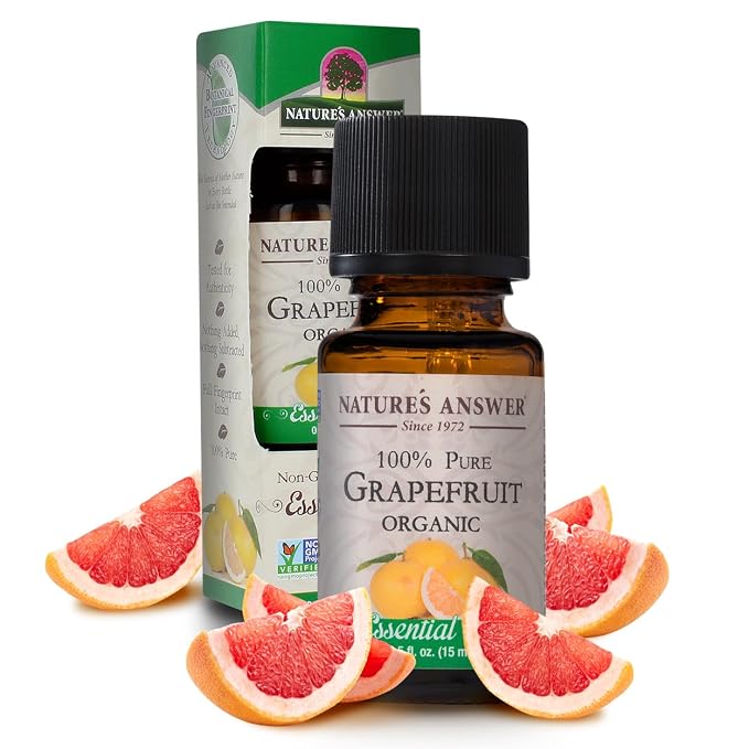 Nature’s Answer USDA Organic Grapefruit Essential Oil, 100% Pure | Natural Aromatherapy Oil for Diffuser/Humidifier, Steam Distilled 0.5 fl oz. (15ml) | Made in USA