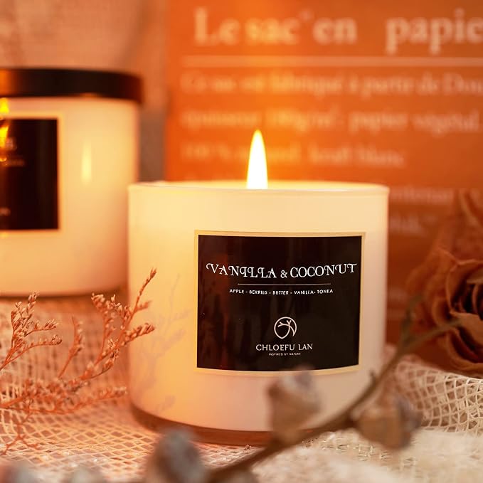 Vanilla & Coconut Scented Candle Sets Luxury Soy Jar Candle 7.1oz|45 Hour Long Lasting Burn Highly Scented Valentines Gifts for Men & Women All-Natural Soy Wax Candle 2 Pack