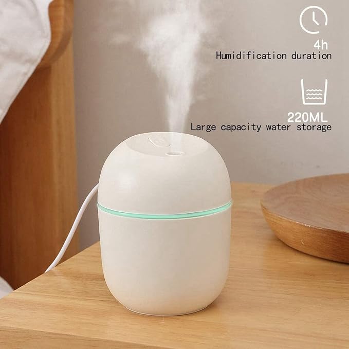 2X Air Humidifier USB Small 220Ml Mini Portable Cool Mist Diffuser for Bedroom Office Desk Car Aroma Atomizer,White