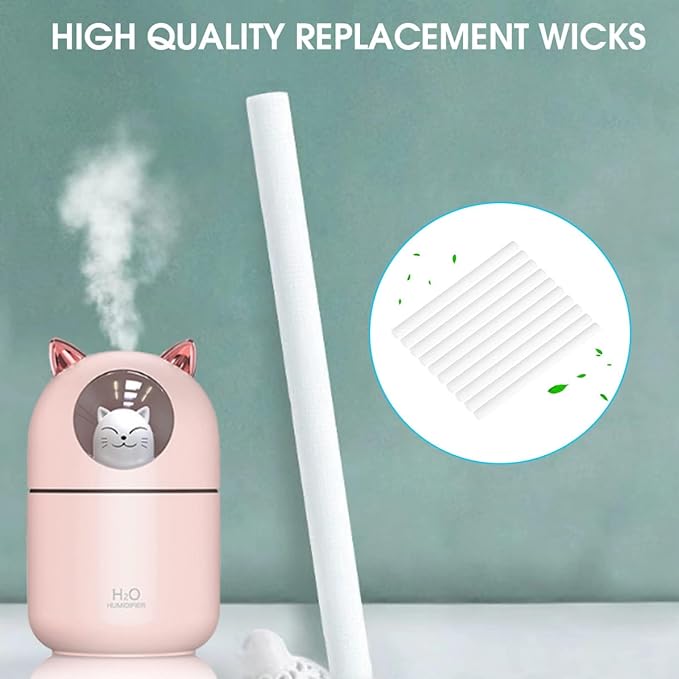 10Pcs USB Humidifier Filters Sticks, 7x130mm/0.28x5.12in Mini Portable Humidifier Refill Filter Cotton Sticks Absorbent Wicking Sponge Diffuser for Office, Bedroom, Home