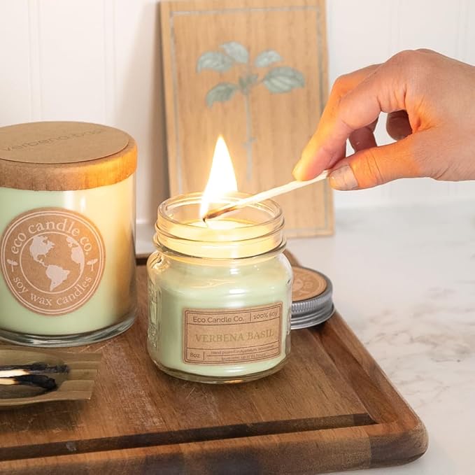 Eco Candle Co. Recycled Candle, Verbena Basil, 18 oz. Double Wick - Scents of Lemons, Verbena, Basil, & Cedar - 100% Soy Wax, No Lead, Kraft Paper Label & Lid, Hand Poured, Midwest Grown Soybeans
