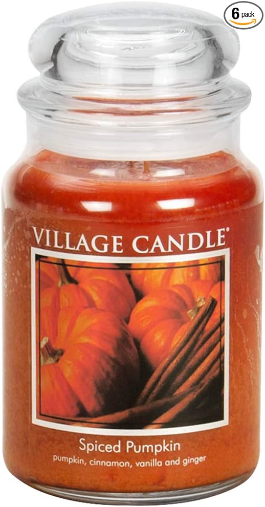 Village Candle Spiced Pumpkin Large Apothecary Jar, Scented Candle, 21.25 oz. (Pack of 6)