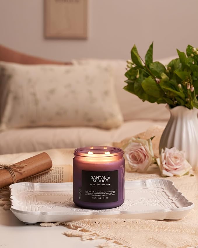 M&SENSE Santal Spruce Scented Candle, 11.6oz 70 Hours Burn Non Toxic Natural Soy Wax, 2 Cotton Wick Candle for Winter Holiday Housewarming Gifts for Family Friends Teachers