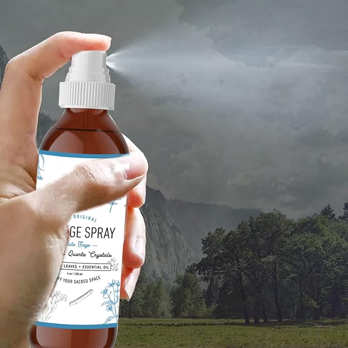 SOUL STICKS White Sage with Pearl Smudge Spray – 3.5oz Smokeless Energy Mist – Quartz Crystal & Pearl Infused Aura Cleanser – Spiritual Spray for Emotional Balance, Protection & Inner Peace