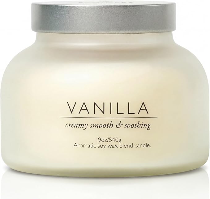 Vanilla Volcano Candle 19oz: 80-Hour Burn, Creamy Smooth Vanilla Scent, Hybrid Soy Wax, Crackling Wood Wick, Cream Matte Glass Jar, Gold Foil Gift Box by Spotless Candles