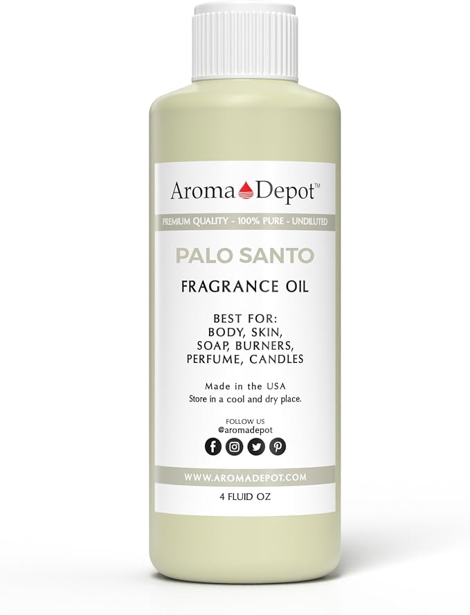 Aroma Depot Palo Santo 4 oz. Fragrance Oil for DIY Projects., Phthalate Free. A Few Drops in The Diffuser, Burners, or Warmers.