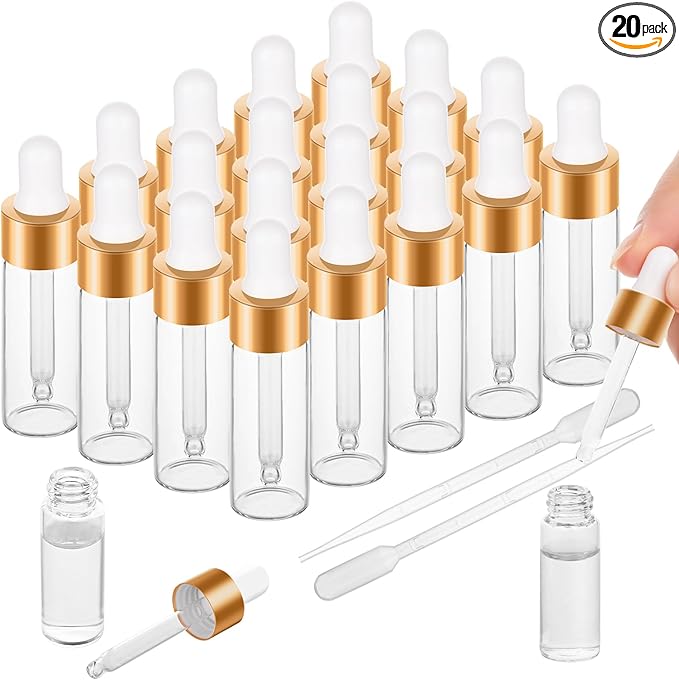20 Pack Mini Dropper Bottle for Cuticle Oil, 5ml Small Sample Essential Oil Dropper Bottles for Travel, Clear Empty Vails for Cosmetic Perfume