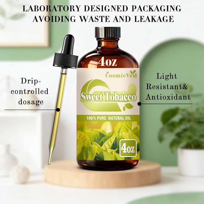 Sweet Tobacco Essential Oil Sweet Tobacco Oil for Aroma Diffuser,Humidifier,Home Fragrance,Cleaning,Body Care,Massage,Yoga,DIY Candle,DIY Soap CosmicVeil（Sweet Tobacco，4 Fl Oz (Pack of 1)）