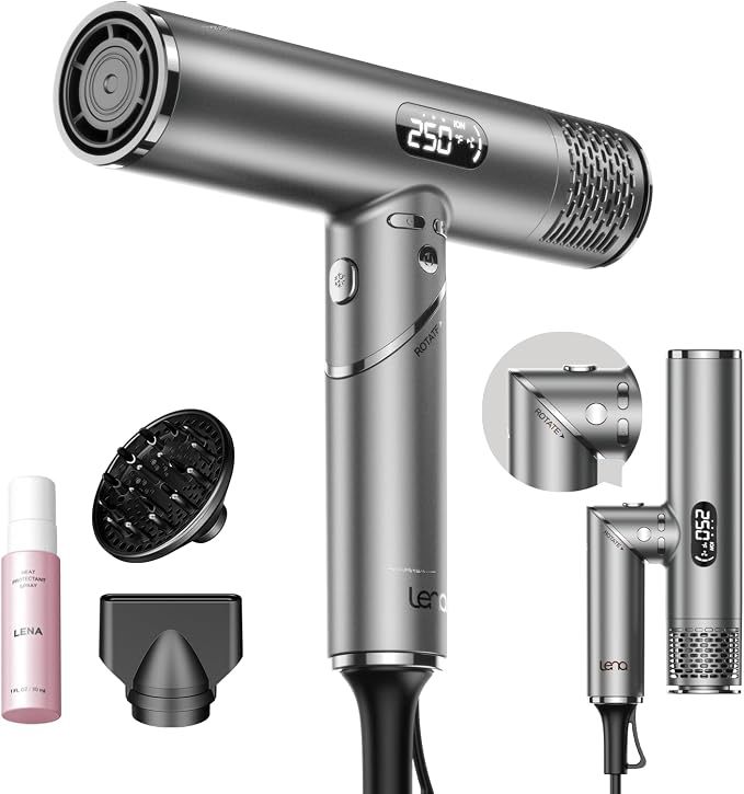 Foldable hair Dryer with Diffuser - 1600W Professional High Speed Blow Dryer with Comb,100,000RPM Fast Dry,salon-quality results,4 Temps & 3 Speeds,Low Noise, Portable for Home & Travel & Gym