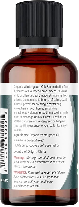 Viva Doria Wintergreen Essential Oil, USDA Certified Organic Wintergreen Oil, 100% Pure, Natural Essential Oil, Undiluted, for Aromatherapy | Food Grade, 30 mL (1 Fluid Ounce)