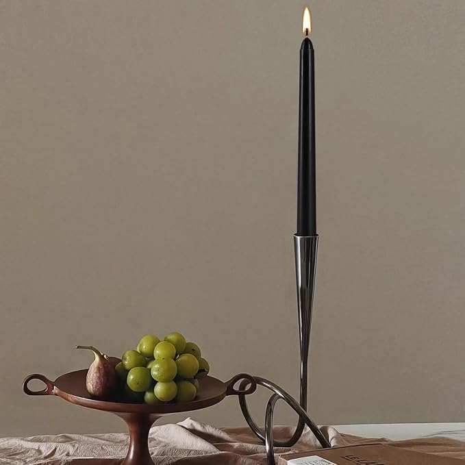 YOROXRG 24 Pack Black Taper Candles, 7-8 Hours Burn Time, Unscented, Smokeless and Dripless, 0.75 x 10 Inch Dinner Candle Set for Halloween, Household, Wedding, Party and Home Décor Candlesticks