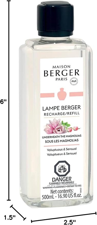 MAISON BERGER Lampe Berger Refill, 500 ml, Underneath The Magnolias | Catalytic Lamp Fragrance Refill, Helps Neutralize Odors, ~80 h Fragrance Diffusion, Made in France