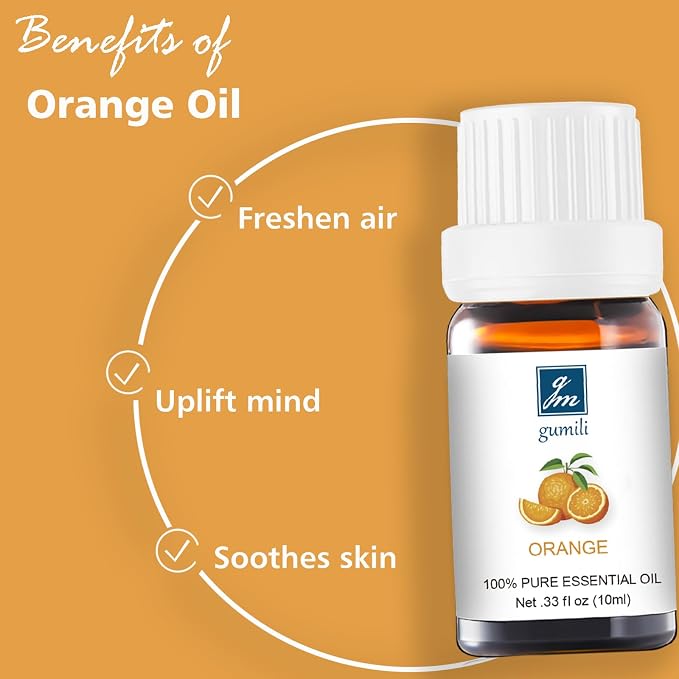 GM Gumili Orange Essential Oil - Pure Organic Oil for Skin, Hair, Diffuser, Spray, Cleaning, Body Massage - Orange Fruit Scent, 10mL
