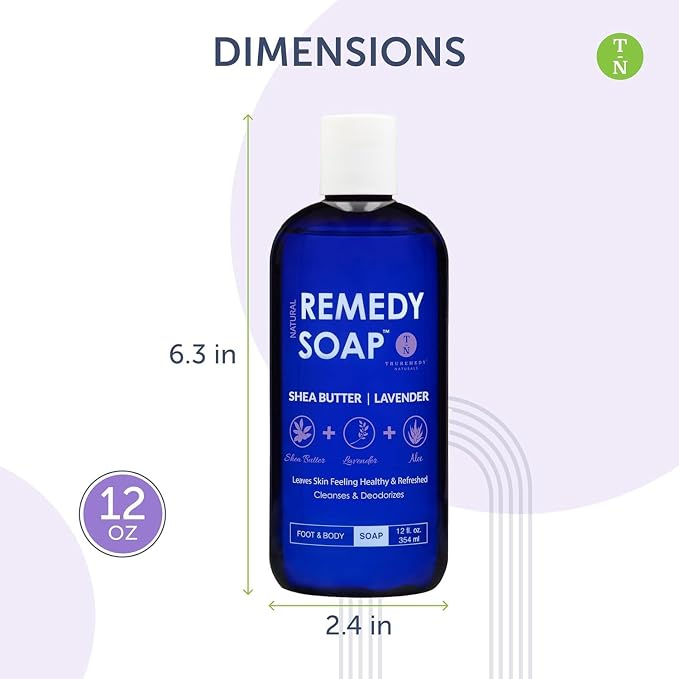 Truremedy Naturals Lavender Shea Butter Body Wash for Women - Hydrating Shower Gel with Natural Essential Oils & Aloe - Moisturizing Cleanser for Dry Skin, 12 oz