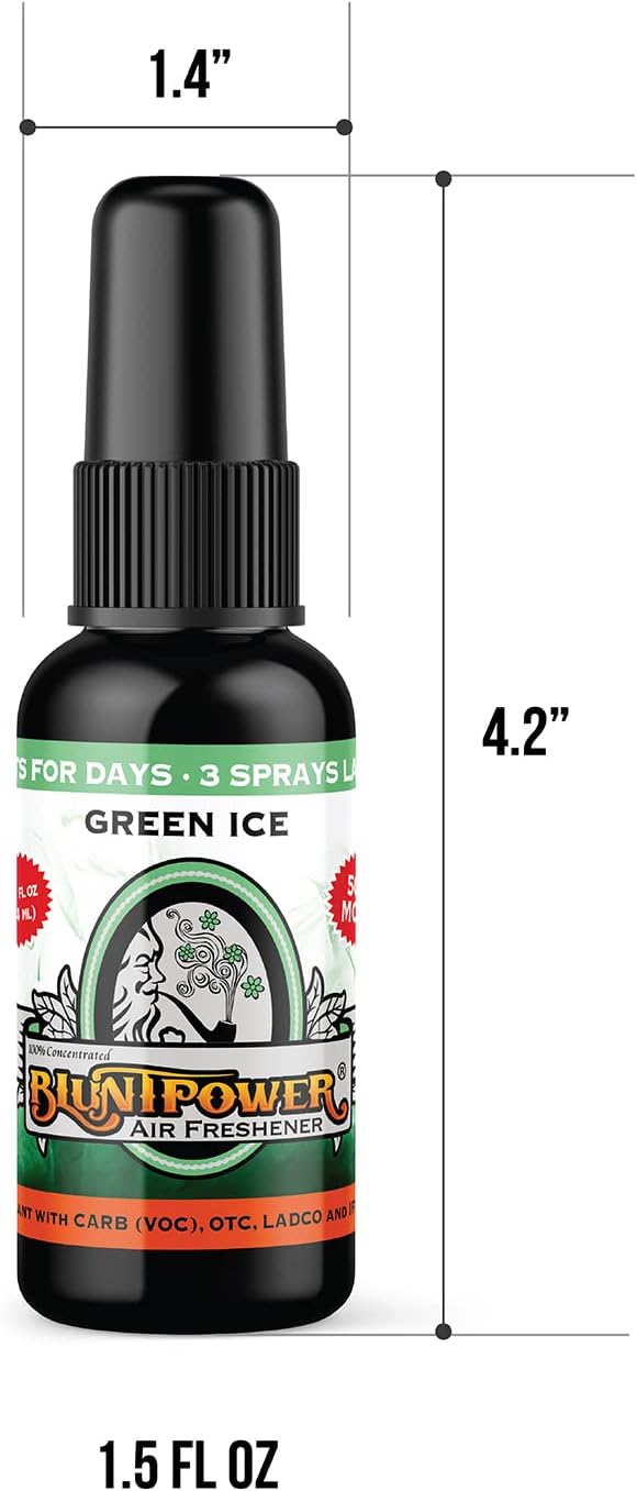 BluntPower Green Ice Concentrated Air Freshener for Room and Car - Oil-Based Diffuser Spray Bottle - Long-Lasting Bathroom, Car Freshener & Odor Eliminator (1 Pack)