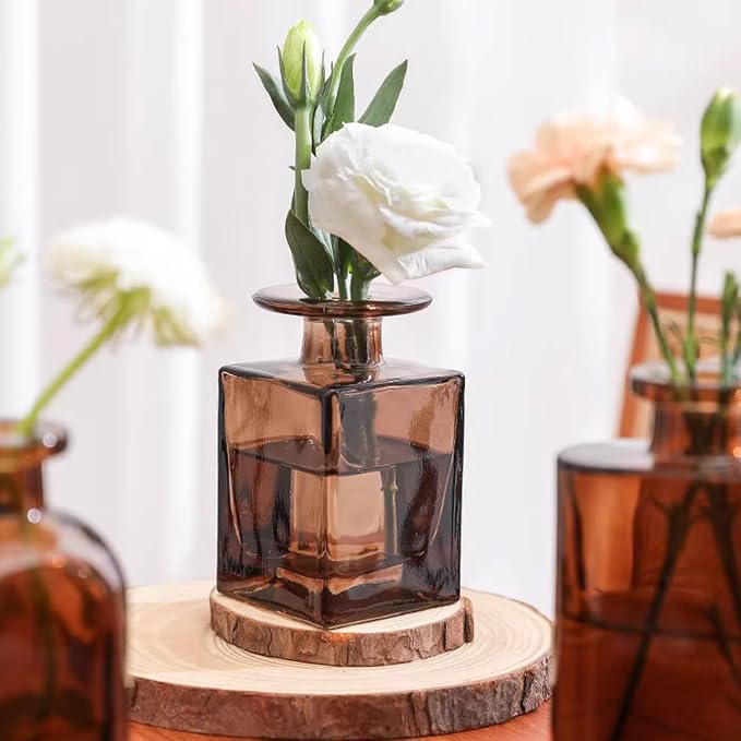 150ml/5oz Glass Square Wide Mouth Diffuser Bottle Empty Refillable Essential Oil Jar Perfume Container Home Fragrance Scented Oils Holder for Bathroom Décor (Amber)
