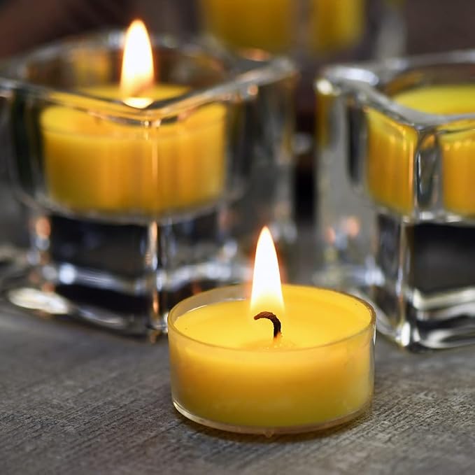 DEYBBY Natural Lemon Scented Soy Wax Tealight Candles Bulk, Aromatherapy Luxury Tea Candle Set of 24-4 Hour Burning Great Gift