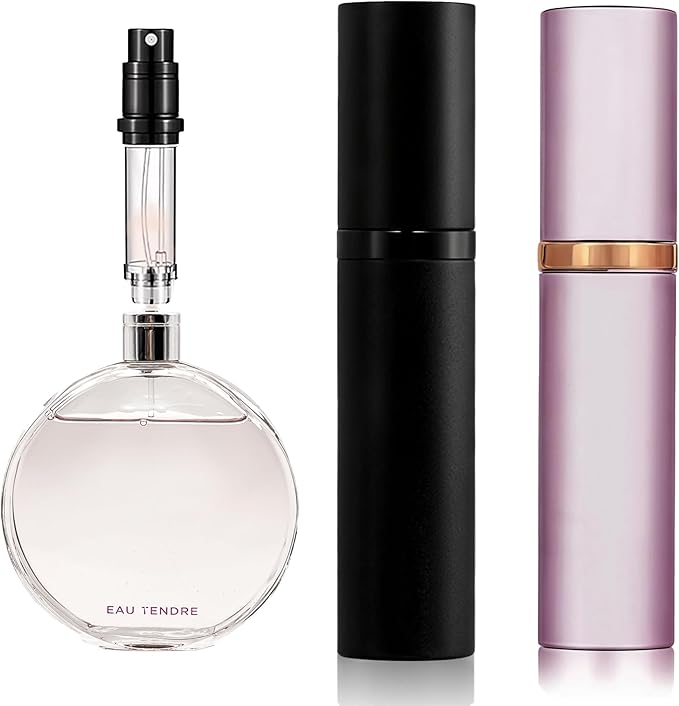 Perfume Refillable Bottle 5ml Bottom Refill Portable Purse Atomizer, Cologne Travel Perfume Spray Bottle for Outgoing and Traveling (Black + Pink 10ml)