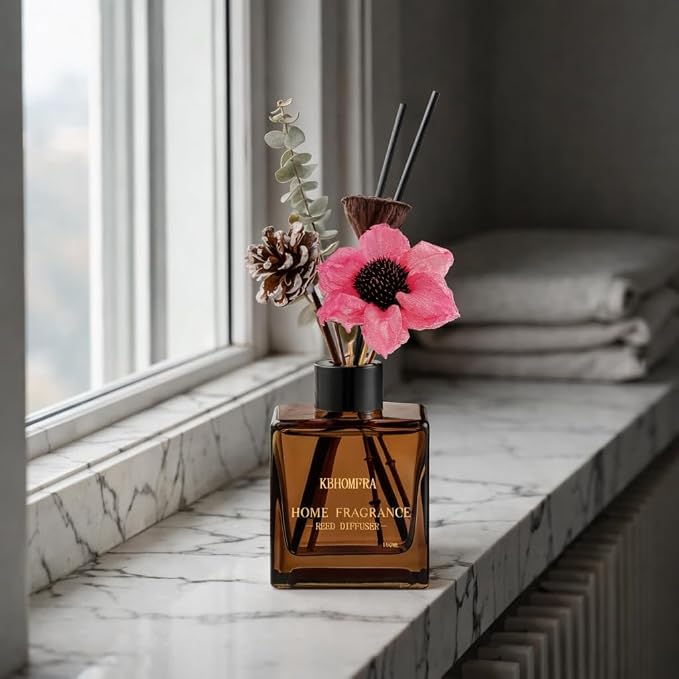 Jasmine Orange Reed Diffuser with Dried Flowers Diffuser Sticks 5.07fl.oz EssentialOil 90 Days Long-Lasting Scent for Home Livingroom Bedroom,Bathroom (Jasmine Tea)