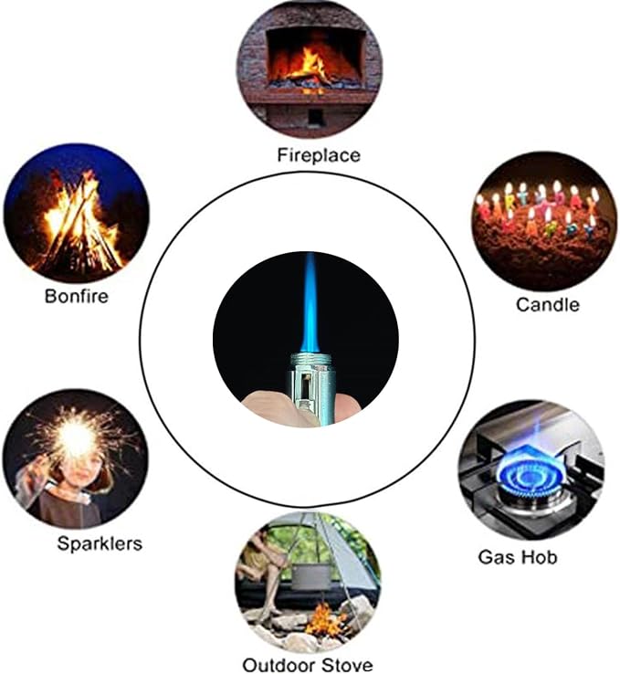 Torch Lighter,Handheld Multifunctional All-in-One Tube Built-in Detachable Windproof Lighter,Outdoor,Indoor,Camping,Candle,Birthday,Silver(2PCS)