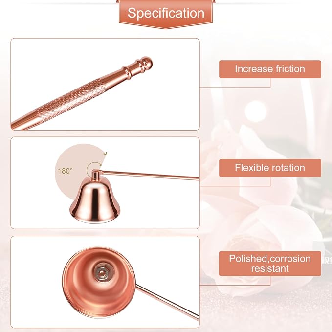 Candle Extinguisher with Long Handle, Metal Wick Snuffer Candle Snuffer Accessory with Long Handle for Scented Candle, Aromatherapy Candles for Putting Out Candles Flame (Rose Gold)