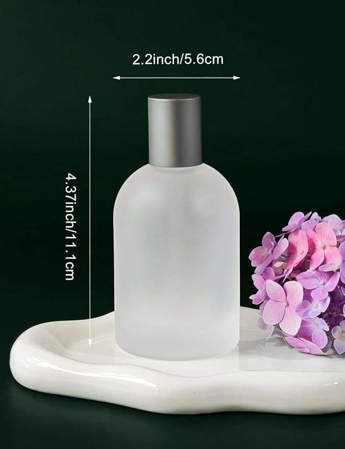 100ml/3.4 Oz Glass Spray Bottle Perfume Atomizer,Empty Travel Refillable Perfume Spray Bottle with 3 Kinds of Dispenser (Frosted Glass, 100ml)