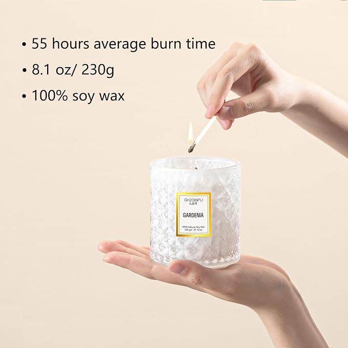 Gardenia Scented Candles for Home, Natural Soy Candle Gifts for Home Decor, Birthday Candless Gift for Women, Holiday Gifts, 8.1oz 55 Hours Burn