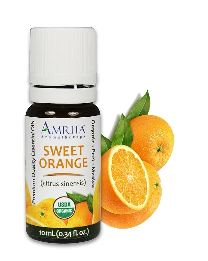 Amrita Aromatherapy Organic Orange Sweet Essential Oil, 100% Pure Undiluted Citrus sinensis, Therapeutic Grade, Premium Quality Aromatherapy Oil, Tested & Verified, 10ML