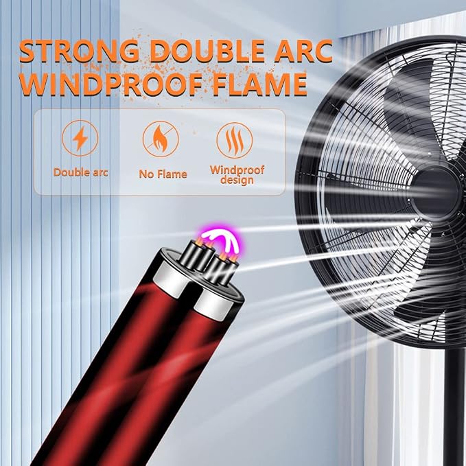 Electric Candle Lighter Rechargeable Plasma Flameless USB Lighter with Safety Lock Dual Arc LED Display for Grill Kitchen Camping (Red)