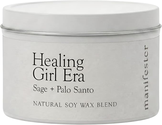 Healing Girl Natural Soy Wax Candle with Mantra – Clean Burn 100% Cotton Wick (No Lead or Zinc) – Phthalate-Free & Paraben-Free – Long-Lasting – 6 oz (Healing Girl Era Sage + Palo Santo)
