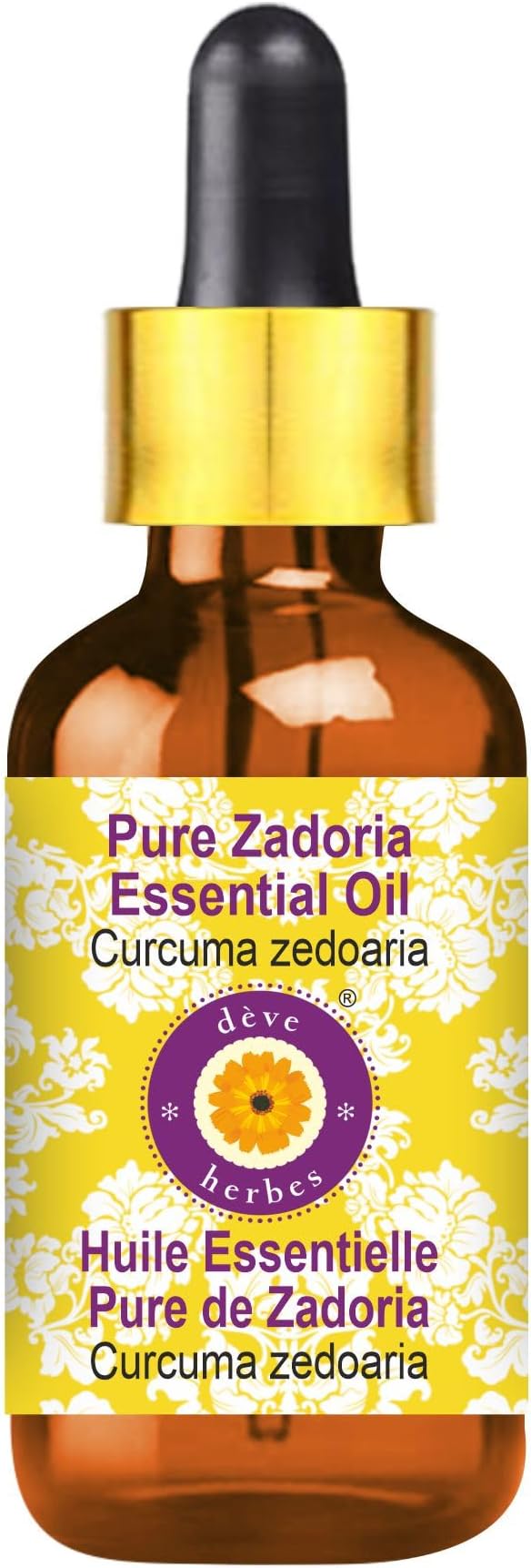 Deve Herbes Pure Zadoria Essential Oil (Curcuma zedoaria) with Glass Dropper Steam Distilled 5ml (0.16 oz)