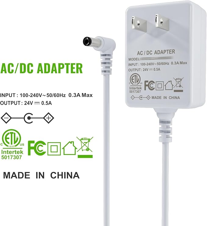 SoulBay [ETL Listed] 24V Diffuser Power Cord for Essential Oil Diffusers Humidifiers 120ml 150ml 200ml 300ml 400ml 500ml Replacement Adaptor, Input 100V-240V Output 24Volt 500mA, White, 5.6 FT