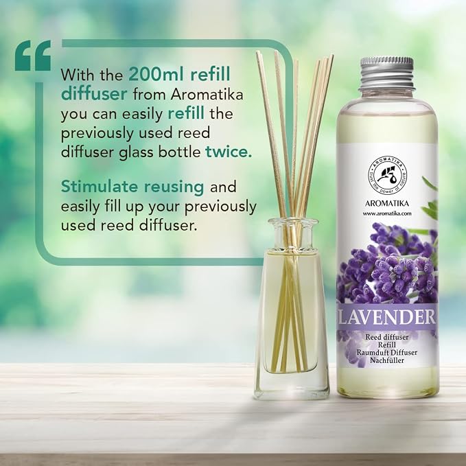 Lavender Reed Diffuser Refill 6.8 Fl Oz - Lavanda Refill - Room Fragrance Diffuser w/Natural Essential Lavender Oil - Reed Diffuser Oil Refill for Spa - Aromatherapy - Home - Bath - Restaurant