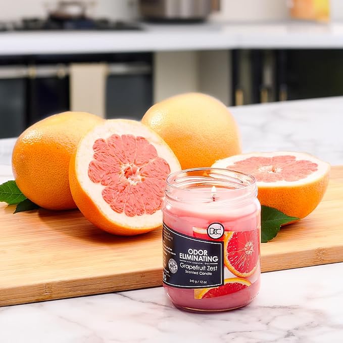 Grapefruit Zest Odor Eliminating Highly Fragranced Candle - Eliminates 95% of Pet, Smoke, Food, and Other Smells Quickly - Up to 80 Hour Burn time - 12 Ounce Premium Soy Blend