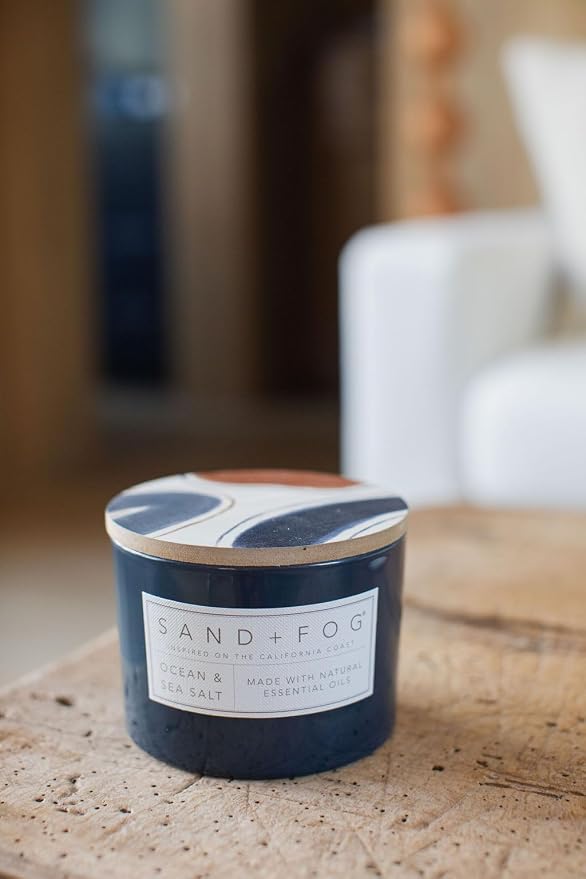 Sand + Fog Scented Candle - Ocean & Sea Salt – Additional Scents and Sizes – 100% Cotton Lead-Free Wick - Luxury Air Freshening Jar Candles - Perfect Home Decor – 12oz