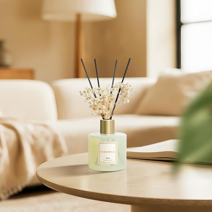 Diffusers for Home 6.76 fl oz（200ml）, YISOWUH Linen Reed Diffuser Set Oil Diffusers with 8 Reed Sticks, Long Lasting Fragrance for Home Decor, Bathroom, Livingroom, Gifts