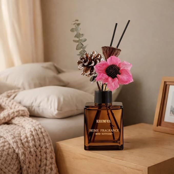 Jasmine Orange Reed Diffuser with Dried Flowers Diffuser Sticks 5.07fl.oz EssentialOil 90 Days Long-Lasting Scent for Home Livingroom Bedroom,Bathroom (Jasmine Tea)