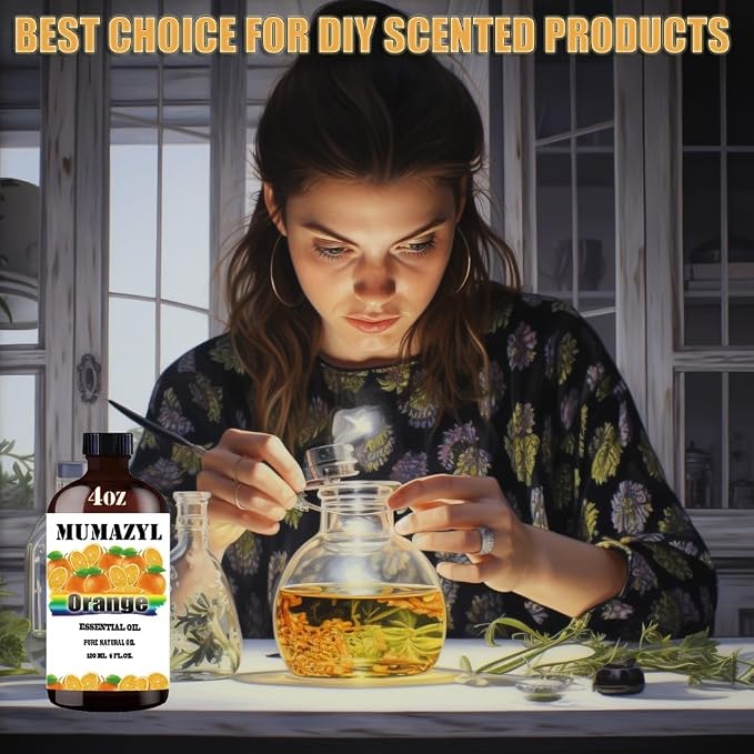 Sweet Orange Essential Oil, Sweet Orange Oil 4 Fl Oz 120ML for Diffuser Humidifier Yoga Cleaning DIY Candle Soap Making MUMAZYL Essential Oils