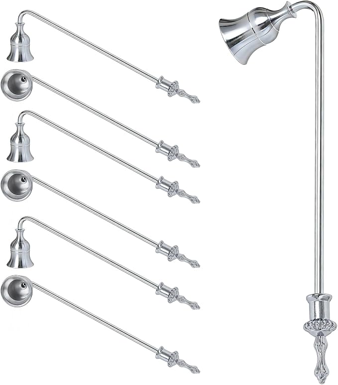 Candle Snuffer, 9-Inch Long Handle for Safe Flame Extinguishing, Smoke-Free & Splash-Free, Aluminum Metal Candle Wick Dipper & Extinguisher for Jar, Pillar, Scented Candles (Silver, 6 Pcs)