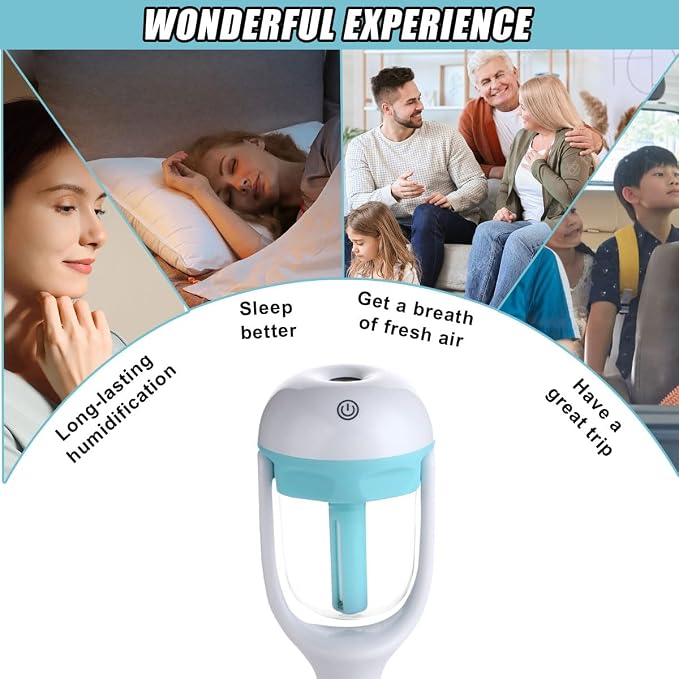 Car Humidifier, Portable Mini Aromatherapy Essential Oil Diffuser, 180-Degree Rotation Cool Mist Humidifier, Vehicle Air Freshener Diffuser with 12V Charging Port for Home Office (Blue)
