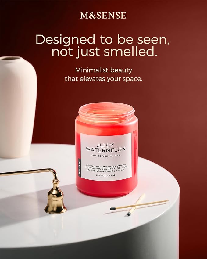 M&SENSE Juicy Watermelon Scented Candle, 19.4oz 110 Hours Clean Non Toxic Natural Soy Wax Long Lasting Candle for Women Men, 2 Wick Fruit Scent Home Fragrance Home Decor for Housewarming Gifts