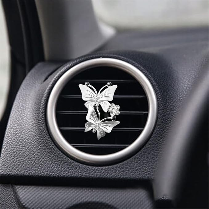 1PC Car Air Fresheners Vent Clips, Cute Dual Butterfly Diamond Rhinestone Car Vent Clip, Air Outlet Perfume Diffuser, Sparkly Bling Car Interior Decoration Accessories for Girls Women
