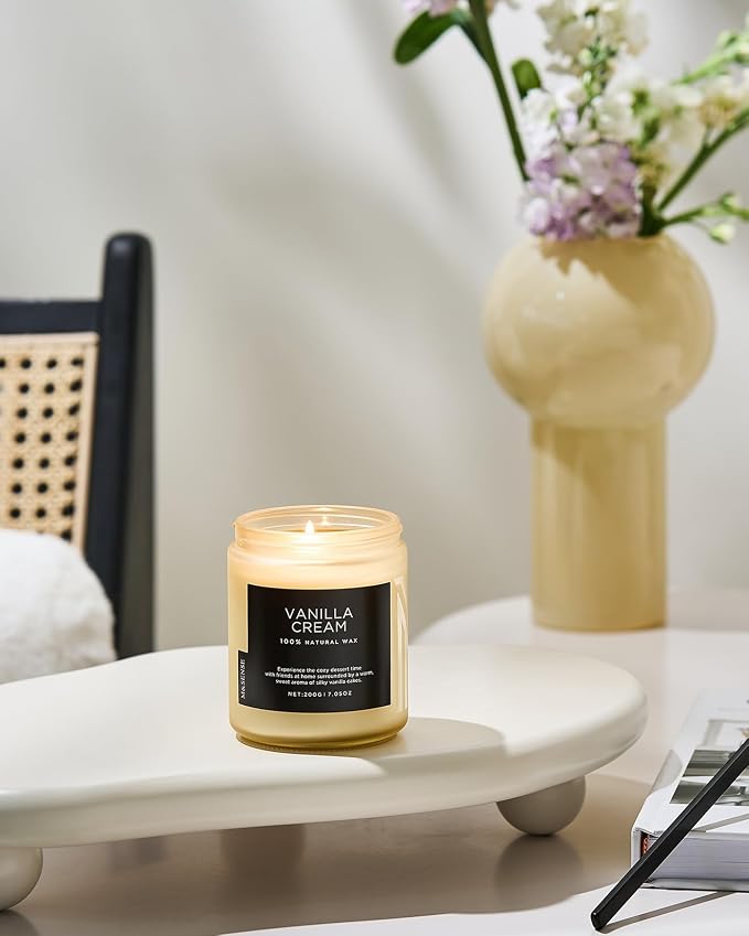 M&SENSE Vanilla Candles for Home, 7.05oz All Natural Organic Soy Wax, 50 Hours Non Toxic Clean Burn, Cute Scented Candle for Stress Relief Relaxing, Aromatherapy Gift for Women Men