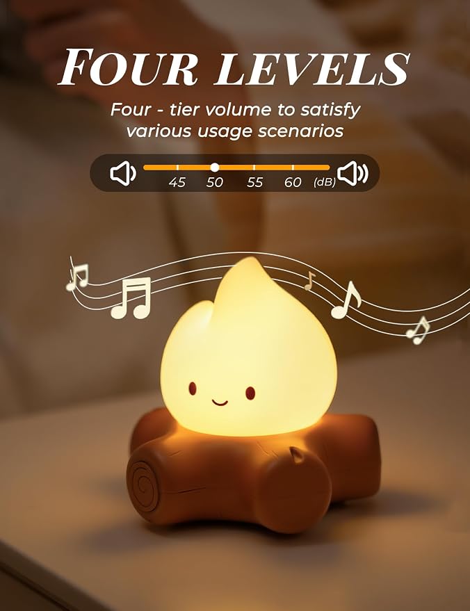 WANIDEA Fake Campfire Lamp, Ambient Lighting, White Noise Soothes The Mood, Portable Rechargeable Night Light, Candlelight Mode Mood Lighting, Bedroom, Desktop, Camping Decor, Cute Gifts