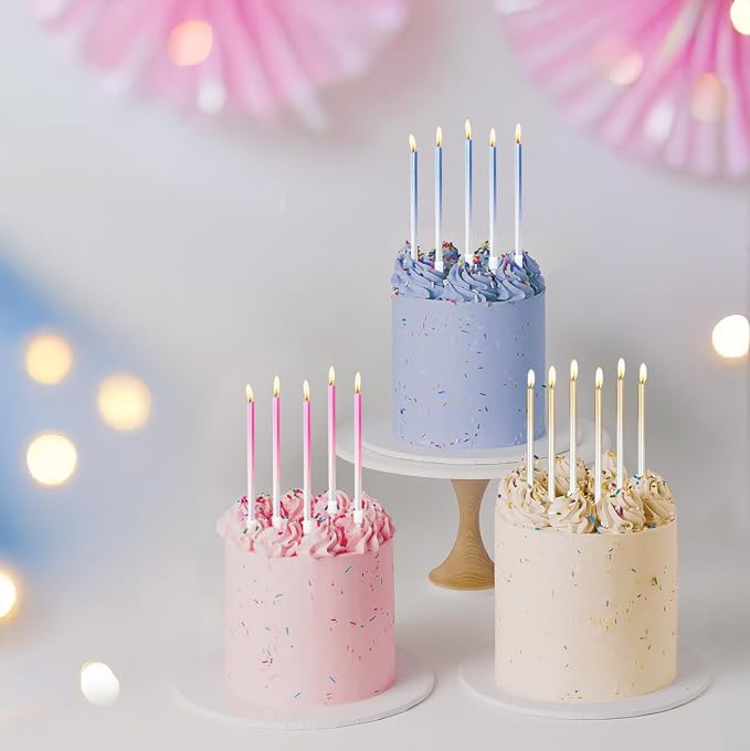 24-Count Gradient Pink Birthday Candles, 5.5" Long Thin Cake Candles for Birthday Party, Wedding, Celebration, Cake Cupcake Decorations