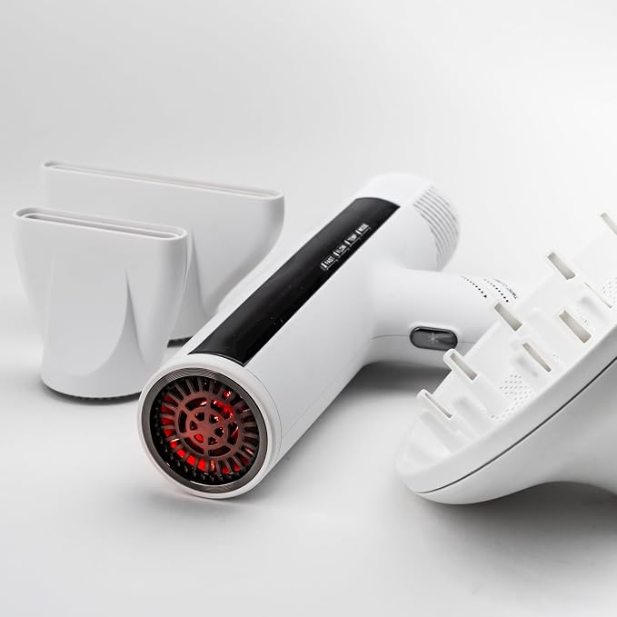 SRILabs DryQ ‘Smart’ Hair Dryer – White Edition – Super Lightweight, Foldable – Powerful, Quiet Motor – Infrared & Ionic Technology – 3 Magnetic Attachments – Heat Control with Locking Switch