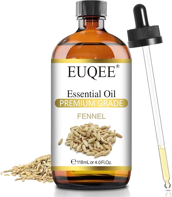 EUQEE Fennel Essential Oil 4Fl.Oz Pure Fennel Oil with Glass Dropper for Skin, Aromatherapy, Diffuser, Soap Making, Candle Making - 118ml